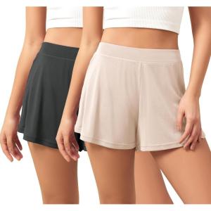 image:imageODODOS 2Pack UltraSoft Modal Lounge Shorts for Women  Lightweight amp Breathable Sleepwear 3 InseamBeigeblackwashed
