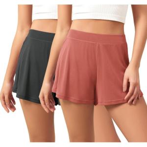 image:imageODODOS 2Pack UltraSoft Modal Lounge Shorts for Women  Lightweight amp Breathable Sleepwear 3 InseamBlackindian Redwashed