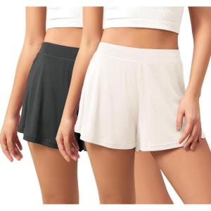 image:imageODODOS 2Pack UltraSoft Modal Lounge Shorts for Women  Lightweight amp Breathable Sleepwear 3 InseamBlackivorywashed