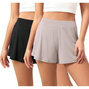 image:imageODODOS 2Pack UltraSoft Modal Lounge Shorts for Women  Lightweight amp Breathable Sleepwear 3 InseamBlacklight Beige