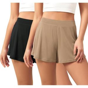 image:imageODODOS 2Pack UltraSoft Modal Lounge Shorts for Women  Lightweight amp Breathable Sleepwear 3 InseamBlackpeanut