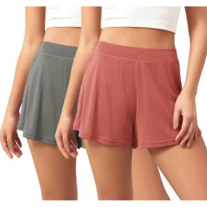image:imageODODOS 2Pack UltraSoft Modal Lounge Shorts for Women  Lightweight amp Breathable Sleepwear 3 InseamSteelindian Redwashed
