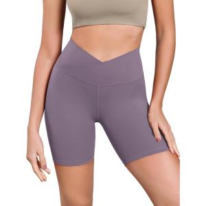image:imageODODOS Cloud Feeling Cross Waist Yoga Shorts for Women 6 Crossover High Waist Lounge Biker ShortsAsh Violet