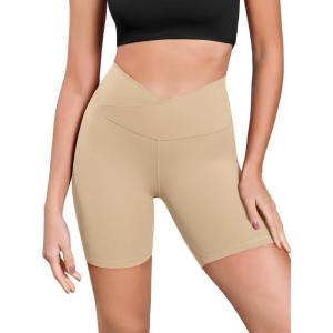 image:imageODODOS Cloud Feeling Cross Waist Yoga Shorts for Women 6 Crossover High Waist Lounge Biker ShortsBeige