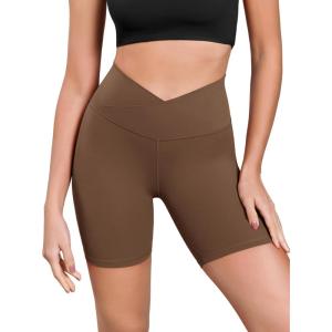 image:imageODODOS Cloud Feeling Cross Waist Yoga Shorts for Women 6 Crossover High Waist Lounge Biker ShortsBrunette