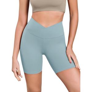 image:imageODODOS Cloud Feeling Cross Waist Yoga Shorts for Women 6 Crossover High Waist Lounge Biker ShortsChambray