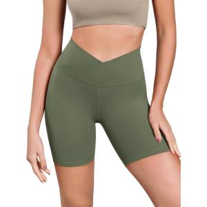 image:imageODODOS Cloud Feeling Cross Waist Yoga Shorts for Women 6 Crossover High Waist Lounge Biker ShortsDark Olive