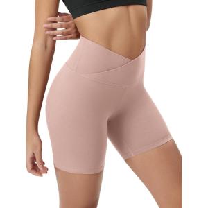 image:imageODODOS Cloud Feeling Cross Waist Yoga Shorts for Women 6 Crossover High Waist Lounge Biker ShortsDusty Pink