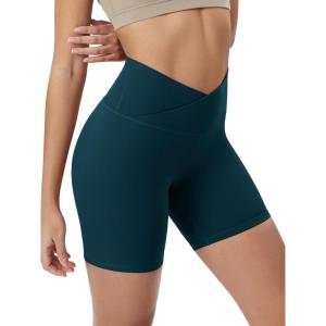 image:imageODODOS Cloud Feeling Cross Waist Yoga Shorts for Women 6 Crossover High Waist Lounge Biker ShortsForest Teal