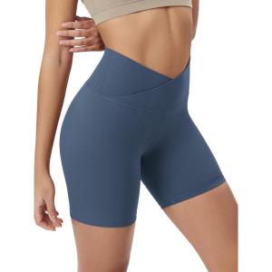 image:imageODODOS Cloud Feeling Cross Waist Yoga Shorts for Women 6 Crossover High Waist Lounge Biker ShortsInk Blue