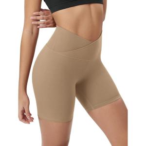 image:imageODODOS Cloud Feeling Cross Waist Yoga Shorts for Women 6 Crossover High Waist Lounge Biker ShortsLight Brown