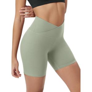 image:imageODODOS Cloud Feeling Cross Waist Yoga Shorts for Women 6 Crossover High Waist Lounge Biker ShortsLime Stone