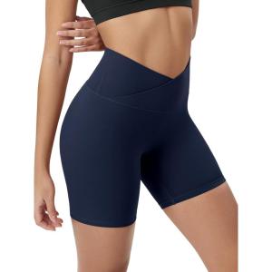 image:imageODODOS Cloud Feeling Cross Waist Yoga Shorts for Women 6 Crossover High Waist Lounge Biker ShortsNavy