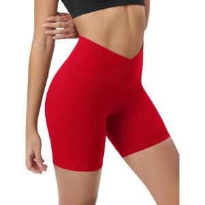 image:imageODODOS Cloud Feeling Cross Waist Yoga Shorts for Women 6 Crossover High Waist Lounge Biker ShortsRed