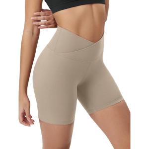 image:imageODODOS Cloud Feeling Cross Waist Yoga Shorts for Women 6 Crossover High Waist Lounge Biker ShortsShaker Beige