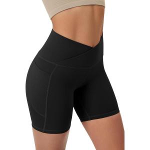 image:imageODODOS Cloud Feeling Cross Waist Yoga Shorts with Pockets for Women 6 Crossover High Waist Lounge Biker ShortsBlack