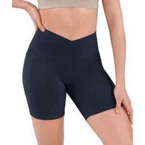 image:imageODODOS Cloud Feeling Cross Waist Yoga Shorts with Pockets for Women 6 Crossover High Waist Lounge Biker ShortsDeep Navy