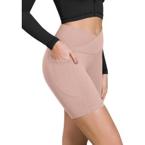 image:imageODODOS Cloud Feeling Cross Waist Yoga Shorts with Pockets for Women 6 Crossover High Waist Lounge Biker ShortsDusty Pink