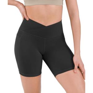 image:imageODODOS Cloud Feeling Cross Waist Yoga Shorts with Pockets for Women 6 Crossover High Waist Lounge Biker ShortsOnyx Black Grey