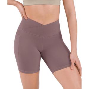 image:imageODODOS Cloud Feeling Cross Waist Yoga Shorts with Pockets for Women 6 Crossover High Waist Lounge Biker ShortsPurple Taupe