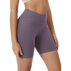 image:imageODODOS Cloud Feeling Crossover Yoga Shorts with Back Pocket for Women 6  8 V High Wasit Lounge Biker ShortsAsh Violet