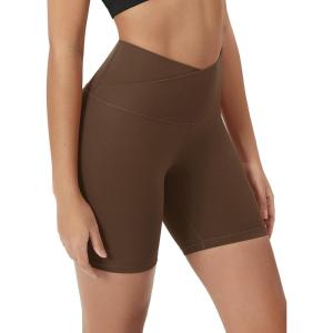 image:imageODODOS Cloud Feeling Crossover Yoga Shorts with Back Pocket for Women 6  8 V High Wasit Lounge Biker ShortsBrunette