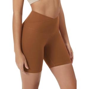image:imageODODOS Cloud Feeling Crossover Yoga Shorts with Back Pocket for Women 6  8 V High Wasit Lounge Biker ShortsCaramel
