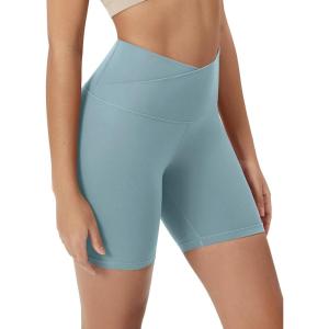 image:imageODODOS Cloud Feeling Crossover Yoga Shorts with Back Pocket for Women 6  8 V High Wasit Lounge Biker ShortsChambray