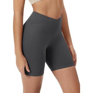image:imageODODOS Cloud Feeling Crossover Yoga Shorts with Back Pocket for Women 6  8 V High Wasit Lounge Biker ShortsCharcoal