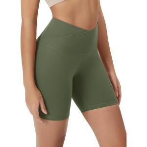 image:imageODODOS Cloud Feeling Crossover Yoga Shorts with Back Pocket for Women 6  8 V High Wasit Lounge Biker ShortsDark Olive