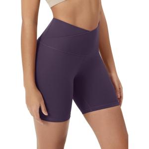 image:imageODODOS Cloud Feeling Crossover Yoga Shorts with Back Pocket for Women 6  8 V High Wasit Lounge Biker ShortsDark Purple