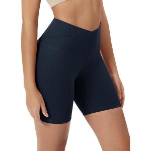 image:imageODODOS Cloud Feeling Crossover Yoga Shorts with Back Pocket for Women 6  8 V High Wasit Lounge Biker ShortsDeep Navy