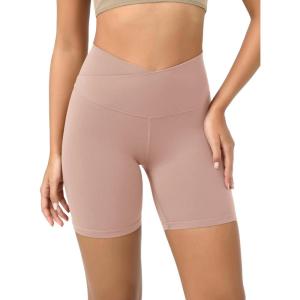 image:imageODODOS Cloud Feeling Crossover Yoga Shorts with Back Pocket for Women 6  8 V High Wasit Lounge Biker ShortsDusty Pink