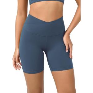 image:imageODODOS Cloud Feeling Crossover Yoga Shorts with Back Pocket for Women 6  8 V High Wasit Lounge Biker ShortsInk Blue