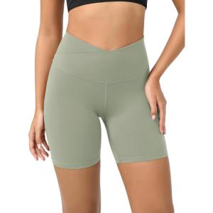image:imageODODOS Cloud Feeling Crossover Yoga Shorts with Back Pocket for Women 6  8 V High Wasit Lounge Biker ShortsLime Stone