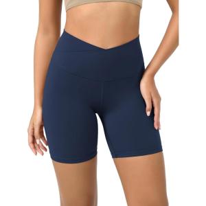 image:imageODODOS Cloud Feeling Crossover Yoga Shorts with Back Pocket for Women 6  8 V High Wasit Lounge Biker ShortsNavy