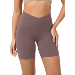 image:imageODODOS Cloud Feeling Crossover Yoga Shorts with Back Pocket for Women 6  8 V High Wasit Lounge Biker ShortsPurple Taupe