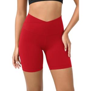 image:imageODODOS Cloud Feeling Crossover Yoga Shorts with Back Pocket for Women 6  8 V High Wasit Lounge Biker ShortsRed