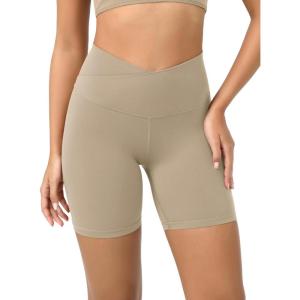 image:imageODODOS Cloud Feeling Crossover Yoga Shorts with Back Pocket for Women 6  8 V High Wasit Lounge Biker ShortsShaker Beige