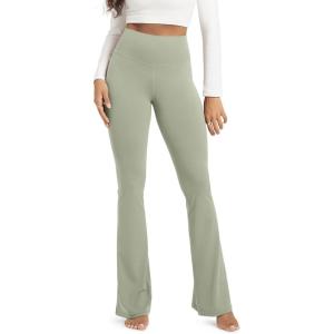 image:imageODODOS Cloud Feeling Flared Yoga Pants for Women High Waist Casual Bootleg Lounge Pants 3032 InseamLime Stone