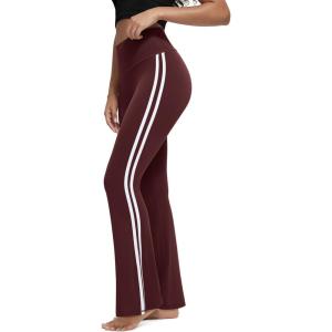 image:imageODODOS Cloud Feeling Flared Yoga Pants for Women High Waist Casual Bootleg Lounge Pants 3032 InseamPiping Burgundy