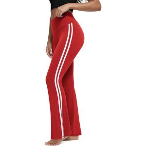 image:imageODODOS Cloud Feeling Flared Yoga Pants for Women High Waist Casual Bootleg Lounge Pants 3032 InseamPiping Red