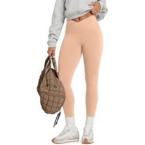 image:imageODODOS Cloud Feeling Gathered Cross Waist Leggings with Pockets for Women 25  28 Crossover Lounge Yoga PantsPeach