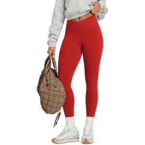 image:imageODODOS Cloud Feeling Gathered Cross Waist Leggings with Pockets for Women 25  28 Crossover Lounge Yoga PantsRed