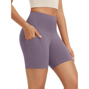 image:imageODODOS High Waist Workout Shorts with Pockets for Women 68 Inseam Tummy Control Gym Athletic Biker ShortsAsh Violet