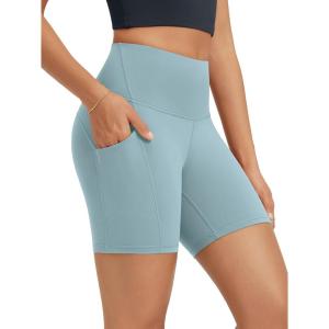 image:imageODODOS High Waist Workout Shorts with Pockets for Women 68 Inseam Tummy Control Gym Athletic Biker ShortsChambray