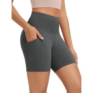 image:imageODODOS High Waist Workout Shorts with Pockets for Women 68 Inseam Tummy Control Gym Athletic Biker ShortsCharcoal
