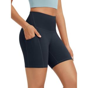 image:imageODODOS High Waist Workout Shorts with Pockets for Women 68 Inseam Tummy Control Gym Athletic Biker ShortsDeep Navy
