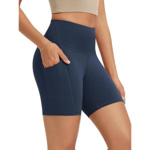 image:imageODODOS High Waist Workout Shorts with Pockets for Women 68 Inseam Tummy Control Gym Athletic Biker ShortsNavy