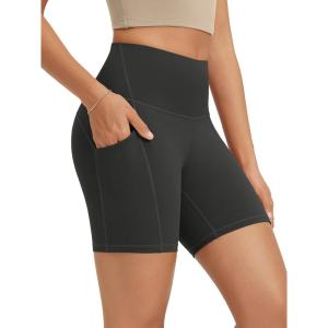 image:imageODODOS High Waist Workout Shorts with Pockets for Women 68 Inseam Tummy Control Gym Athletic Biker ShortsOnyx Black Grey